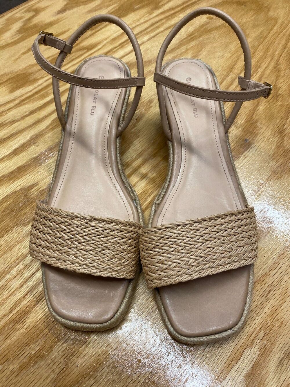 Chocolat Blu Women's Tan Cream Bryn Espadrille Wedge Ankle Strap Sandal 38 S16